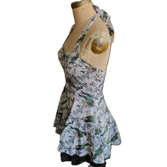 Hearts & Roses  Rockabilly Dress Pin Up 50s retro birds print halter neck, tulle - Picture 5 of 16